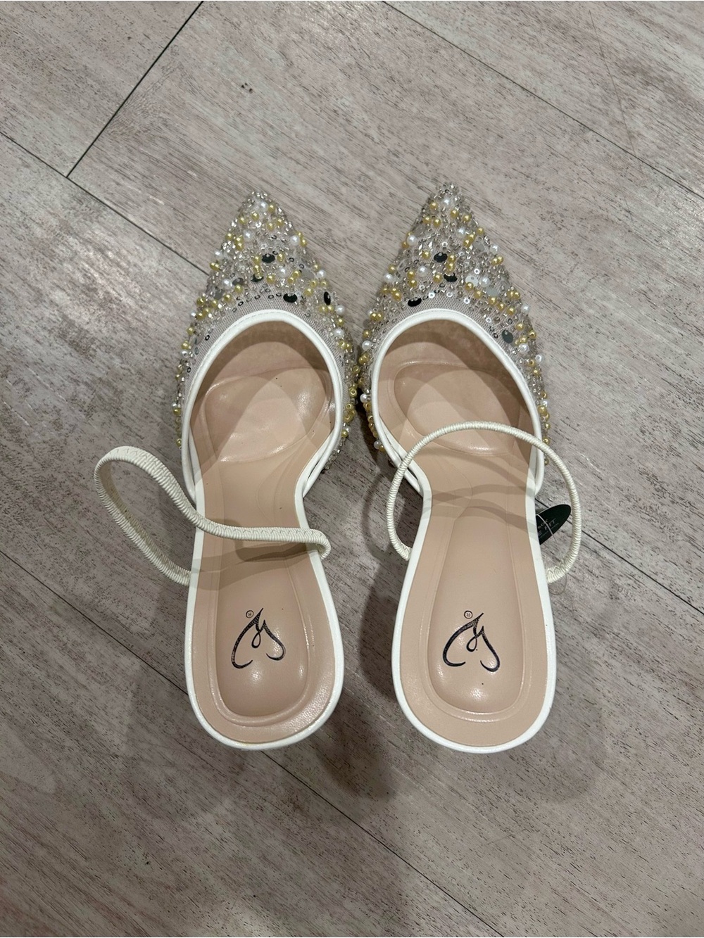 Windsor White Embellished Pointed Toe Slingback Pumps Size 8